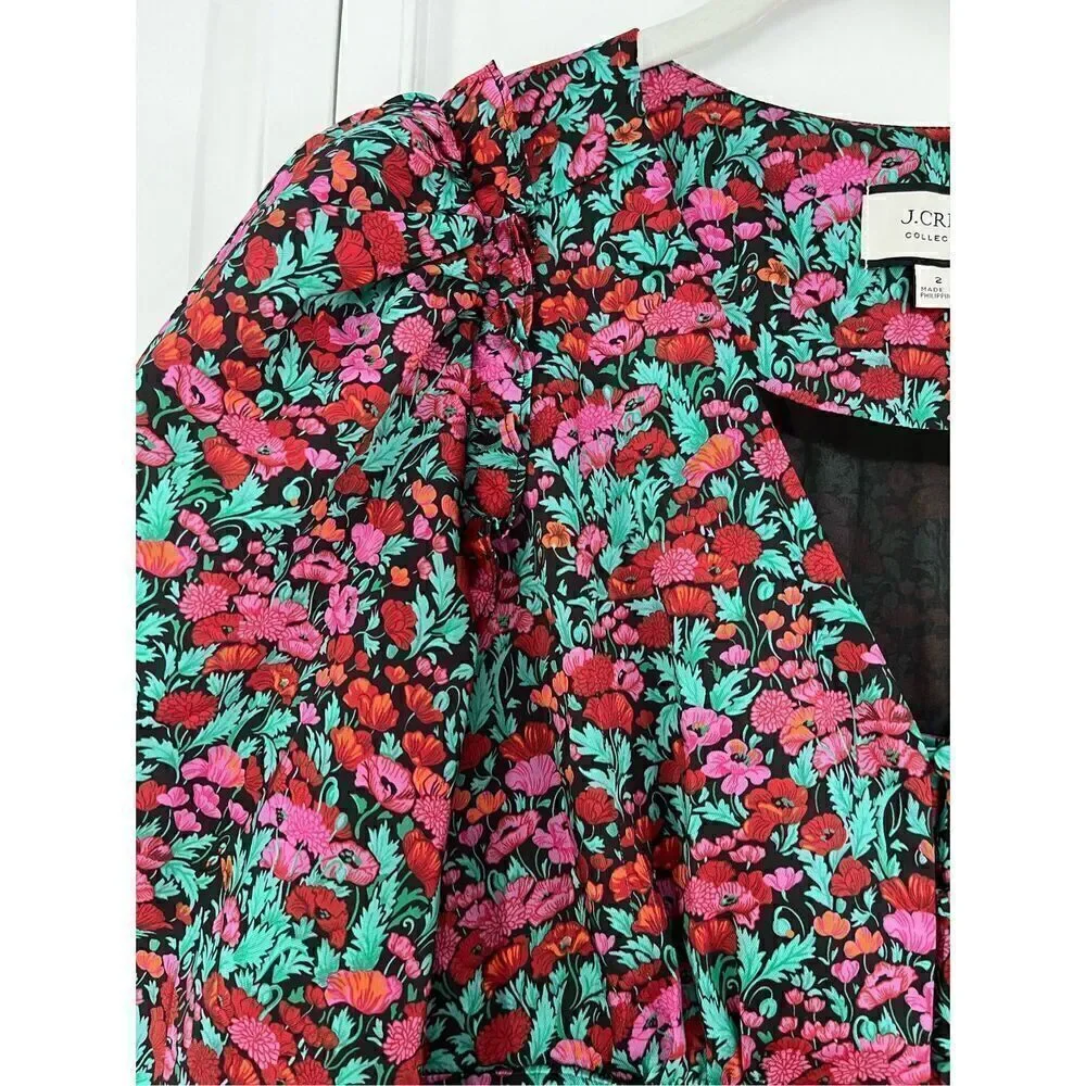 J. Crew Drapey Puff Sleeve Dress Floral Kentucky Derby Dress Size 2 EUC